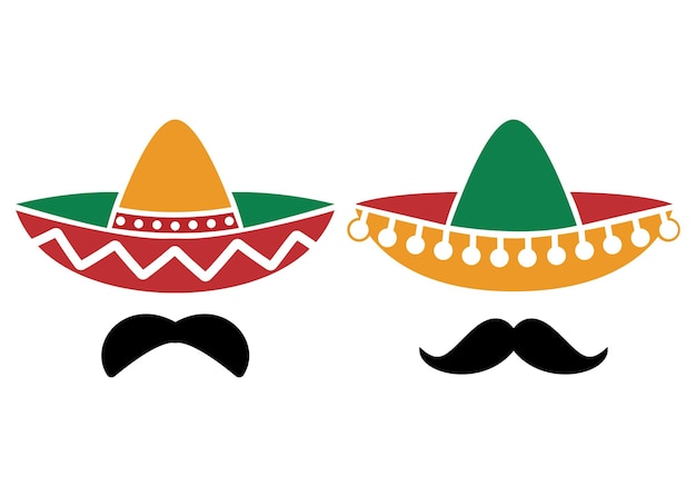 Vetor chapéu de rancho sombrero e bigode cinco de mayo celebração mexicana ilustração do ícone do vetor