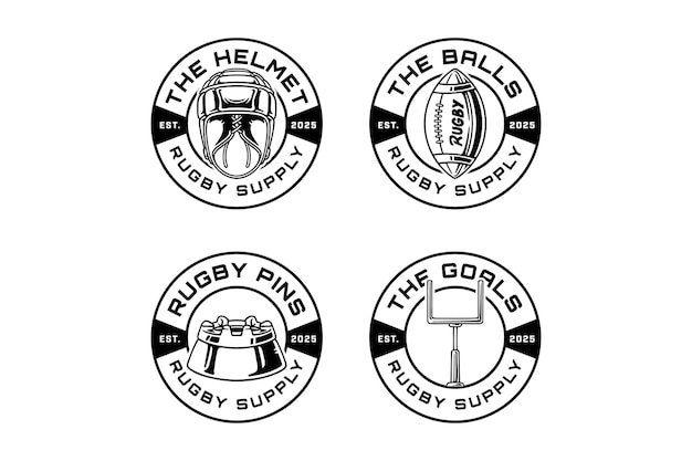 chapéu de rugby bola tee pin poste de gol contorno distintivo logotipo de design para rugby de futebol americano