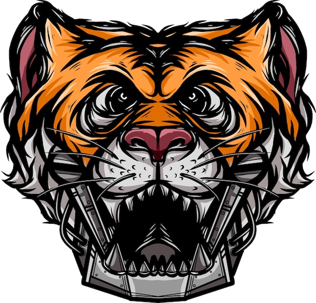 Chapéu de tigre ciborgue com cara feia para logotipo e marca