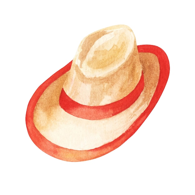 Chapéu de verão com ilustração em aquarela de fita vermelha