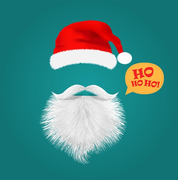 Chapéu e barba realistas do Papai Noel com texto Hohoho