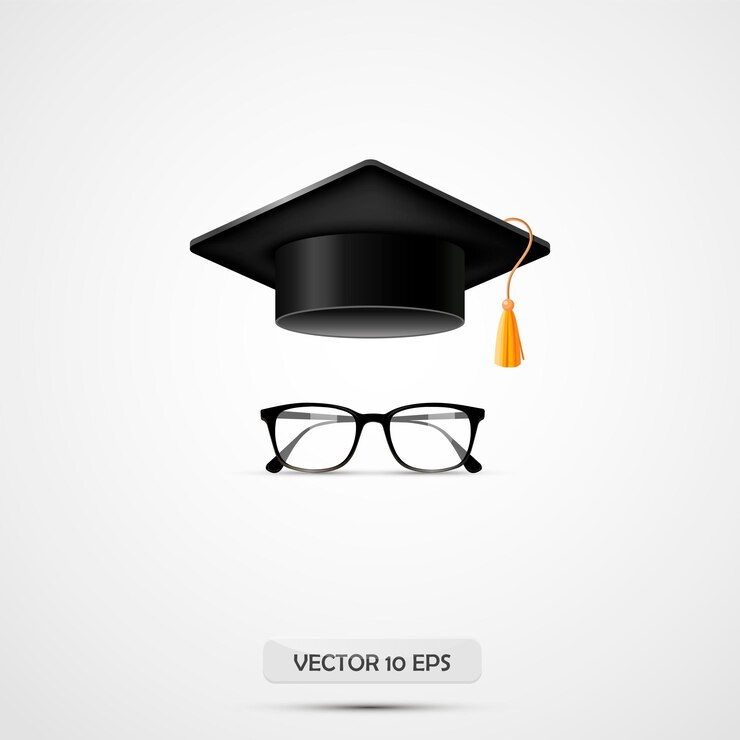 Chapéu e óculos de educação Ilustração vetorial Fundo branco Coppa de pós-graduação