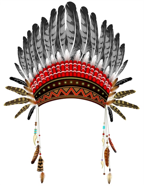Chapéu indiano com penas. traje de tradição étnica.