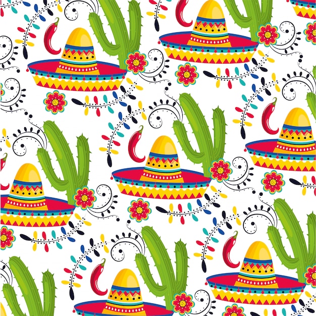 chapéu mexicano com cactos e fundo de pimentão