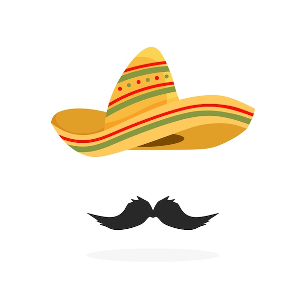 Chapéu sombrero nacional mexicano e bigode celebração do feriado do festival cinco de mayo vetor