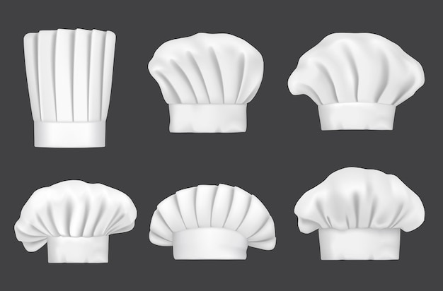 Vetor chapéus de chef 3d realistas para cozinhar e toques de padeiro