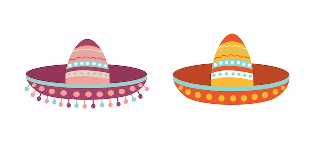 Chapéus de sombrero mexicanos em um fundo branco isolado design festivo