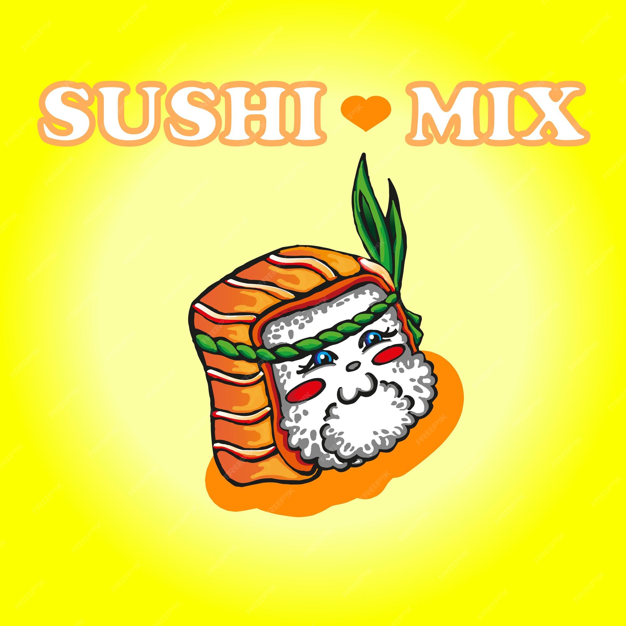 personagem de rolo de sushi fofo e kawaii. personagem de mascote