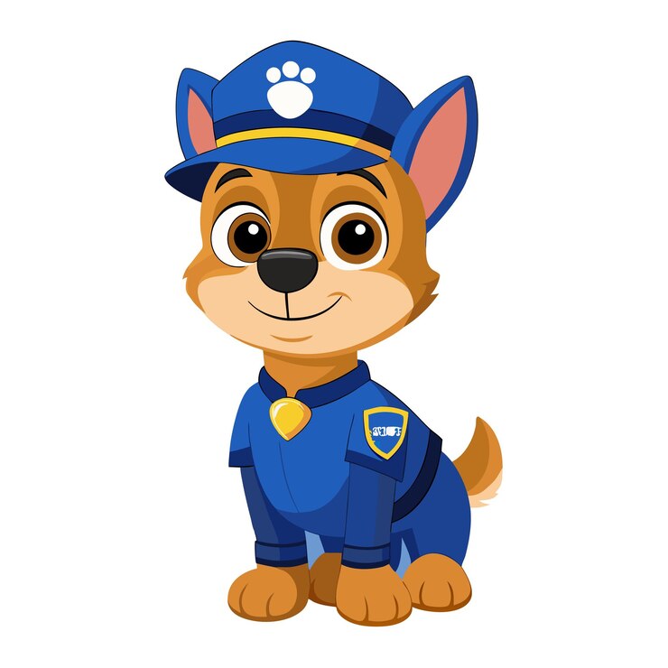 Vetor chase paw patrol vector sticker um cão com um chapéu azul e um uniforme azul