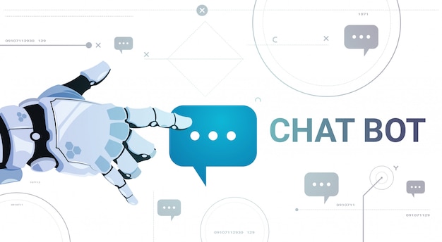 Chatter serviço app conceito robô mão toque chat bolha modelo banner com cópia espaço, chatterbot suporte técnico tecnologia conceito