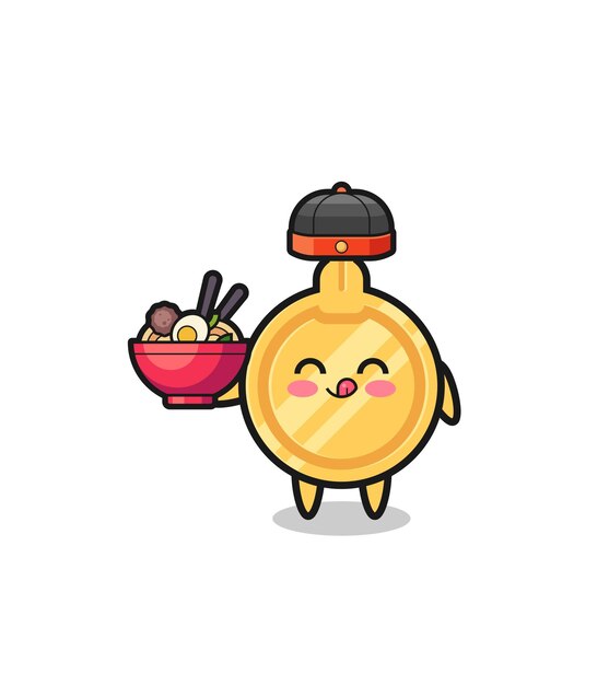 Chave como mascote de chef chinês segurando um design bonito de tigela de macarrão