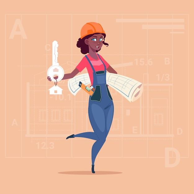 Vetor chave de exploração do construtor feminino dos desenhos animados