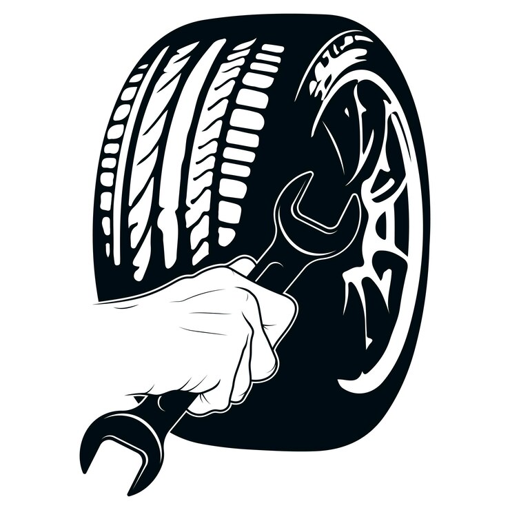 Vetor chave na mão e símbolo da roda do carro
