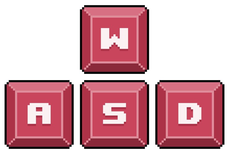 Vetor chaves de pixel art w,a,s,d. ícone de vetor de chaves de computador para jogo de 8 bits em fundo branco