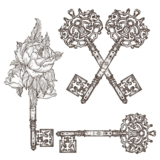 Vetor chaves vintage medievais ornamentais