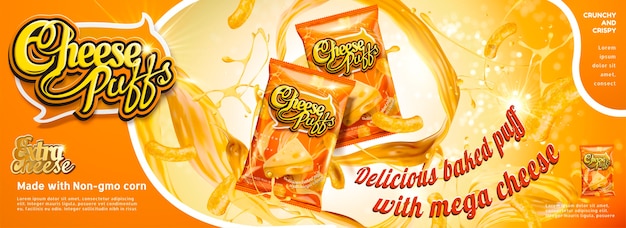 Cheese incha anúncios em banner com um delicioso molho espirrando no ar