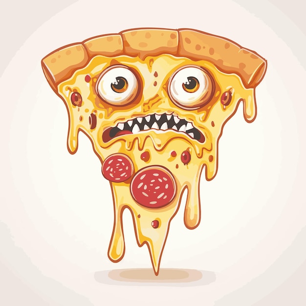 Vetor cheesy delight funny monster pizza slice (pizza de monstro engraçado com queijo)