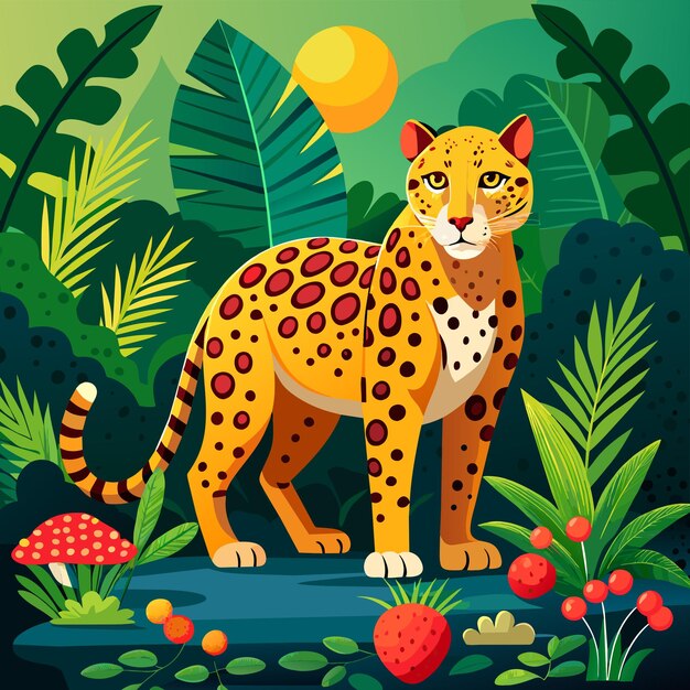 Vetor cheetah panthera leopardo jaguar mascote desenhado à mão personagem de desenho animado adesivo ícone conceito isolado