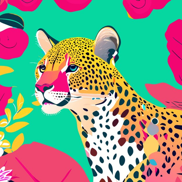 Cheetah rose aquarela cores pastel vetor desenho animado fundo branco clip art padrões sem costura