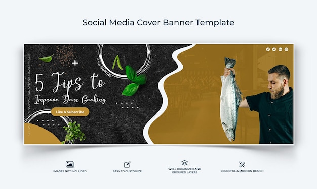 Vetor chef cooking mídia social modelo de banner de capa do facebook premium vector