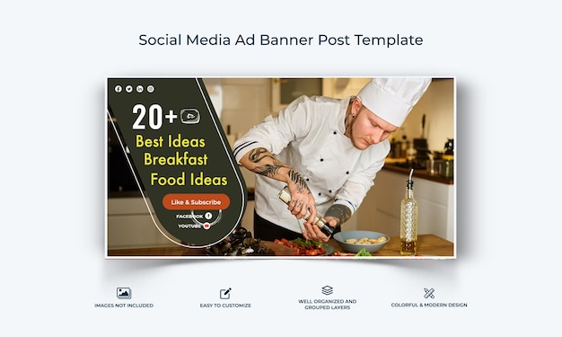 Vetor chef cooking mídia social modelo de postagem de banner de anúncio do facebook vetor premium