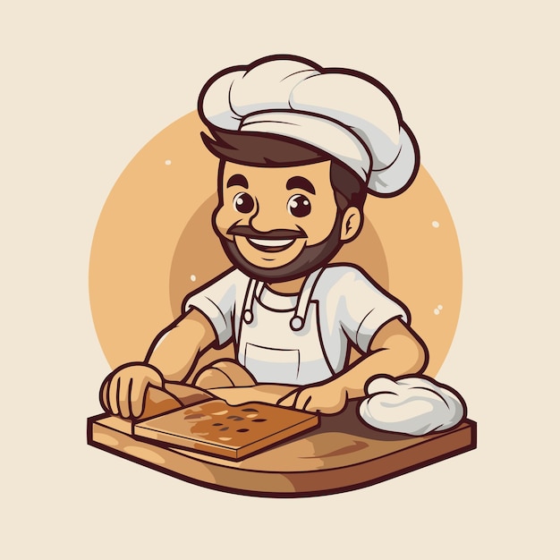 Vetor chef cozinhando pizza ilustração vetorial de um estilo de desenho animado