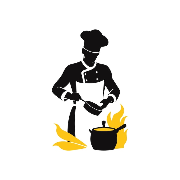 chef cozinhando sobre um fogo com um fogo no fundo
