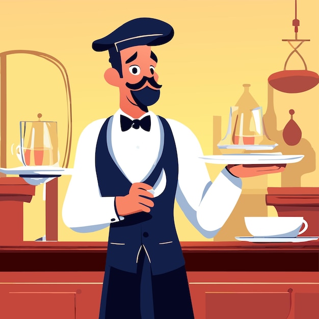 Vetor chef cozinheiro desenhado à mão plano elegante mascote personagem de desenho animado desenho adesivo ícone conceito isolado