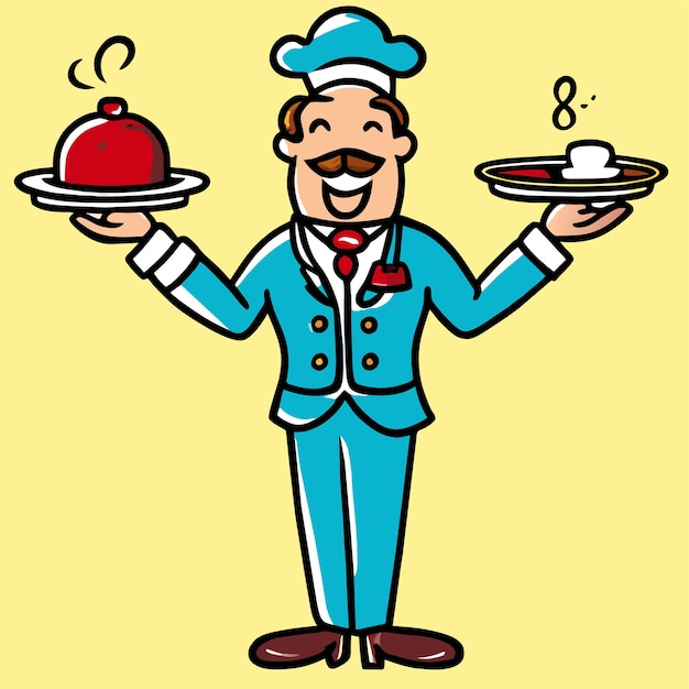Vetor chef cozinheiro desenhado à mão plano elegante mascote personagem de desenho animado desenho adesivo ícone conceito isolado