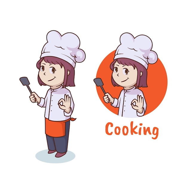 Chef de mulher fofa, design de logotipo de mascote