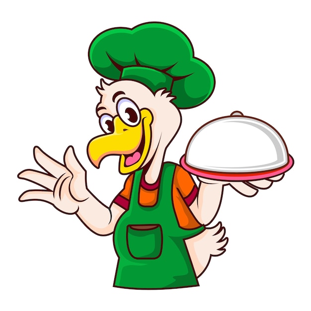 Chef de pato fofo segurando comida