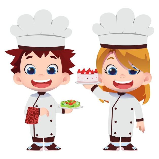 Vetor chef de personagem infantil segurando comida