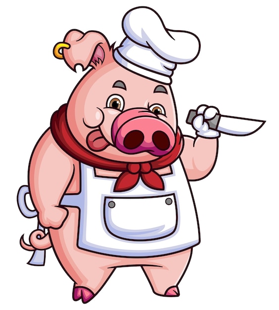 Vetor chef de porco segurando uma faca