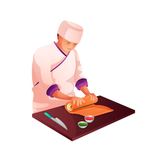 Chef de sushi em personagem plano de cozinha