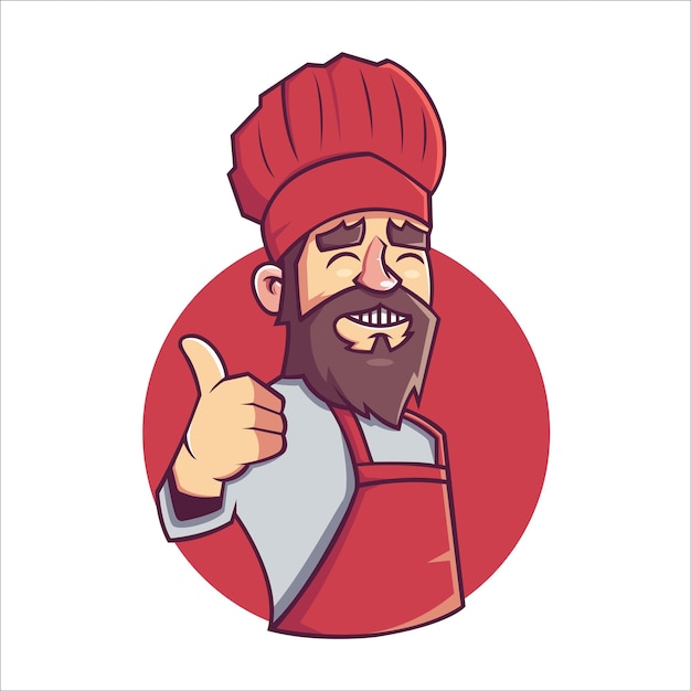 Vetor chef delicioso com ilustração de mascote de barba