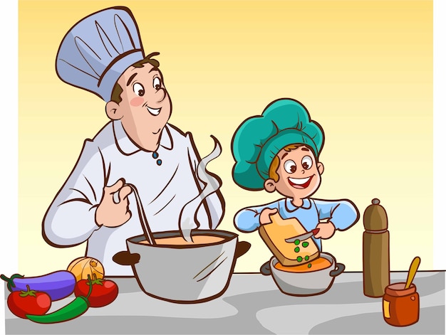 Chef e ilustração vetorial de chef infantil