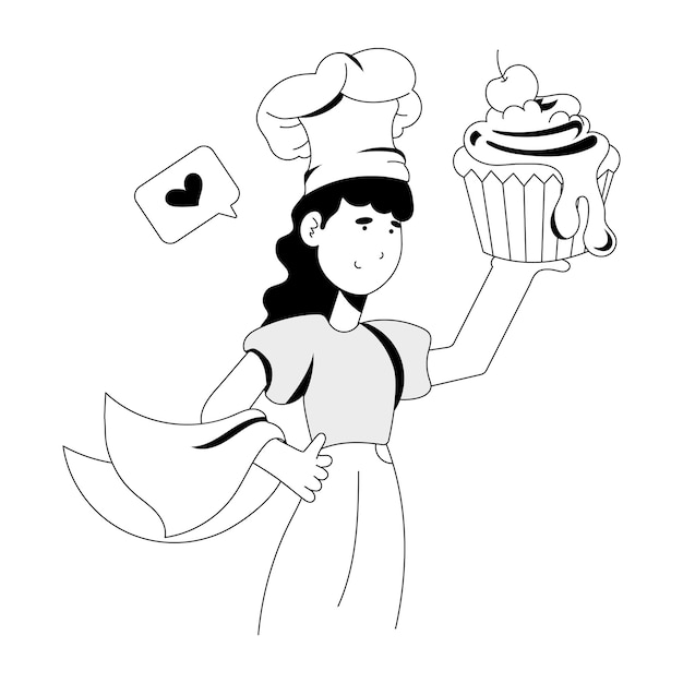 Chef fazendo ilustração desenhada à mão de cupcake