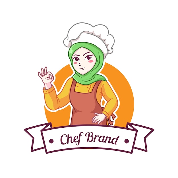 Chef feminino muçulmano bonito e kawaii vestindo hijab manga chibi illustration