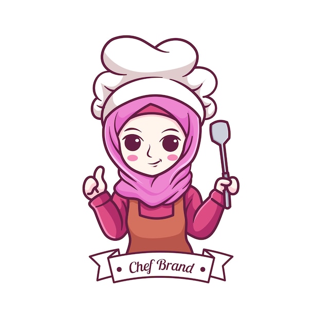 Chef feminino muçulmano bonito e kawaii vestindo hijab manga chibi illustration