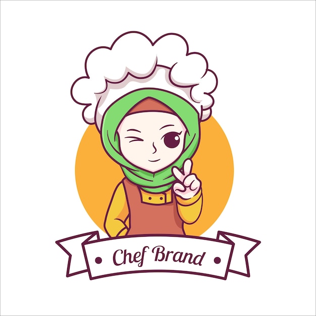 Chef feminino muçulmano bonito e kawaii vestindo hijab manga chibi illustration