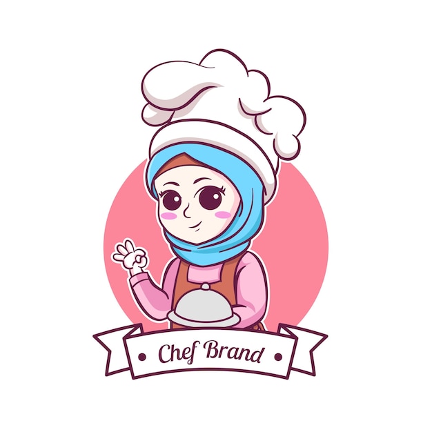 Chef feminino muçulmano bonito e kawaii vestindo hijab manga chibi illustration