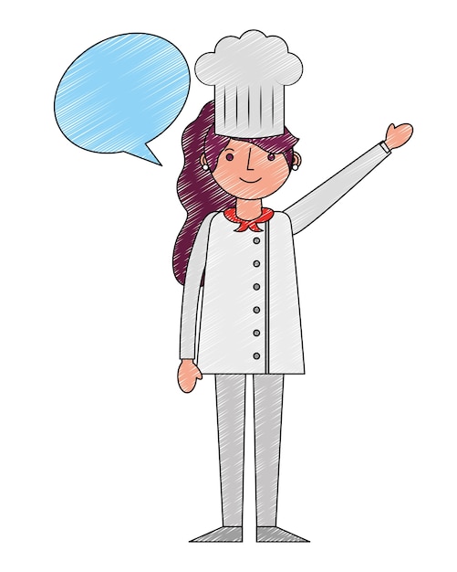 Vetor chef feminino personagem feminina com bolha do discurso de chapéu