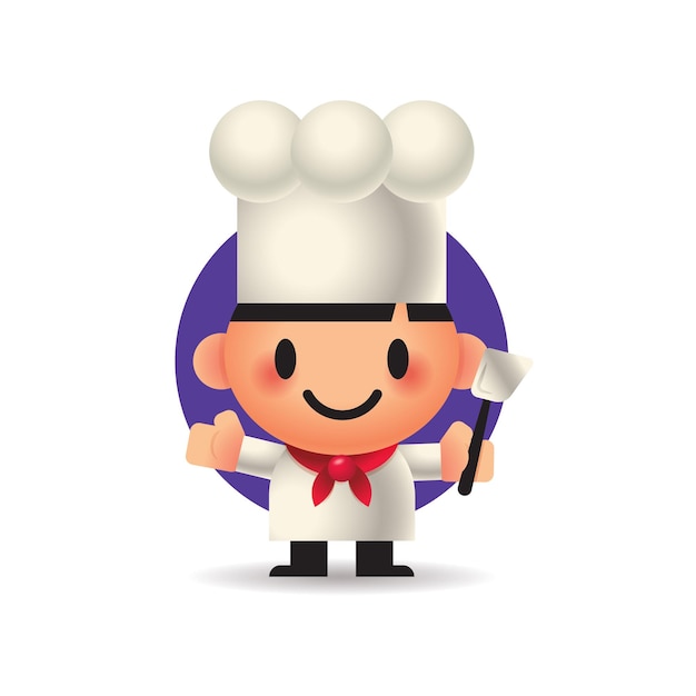 Chef fofo de desenho animado segurando uma espátula