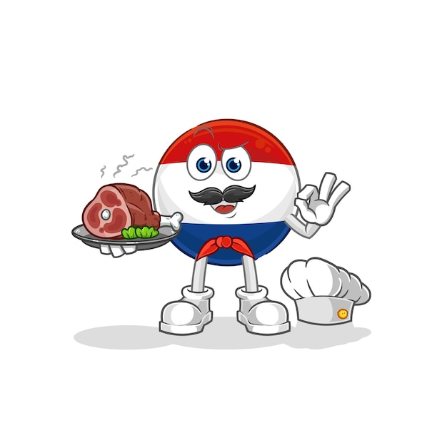 Chef holandês com vetor de desenho animado de mascote de carne