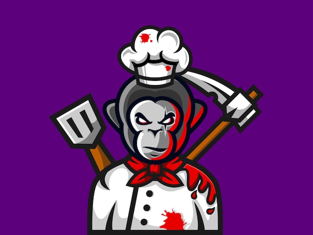 Chef monkey personagem ilustração vetorial premium para logo gaming