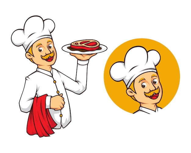 Chef ocidental com mascote de bife