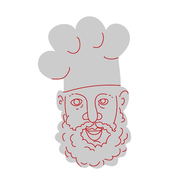 Vetor chefe com barba usando chapéu toque blanche desenho de linha mono