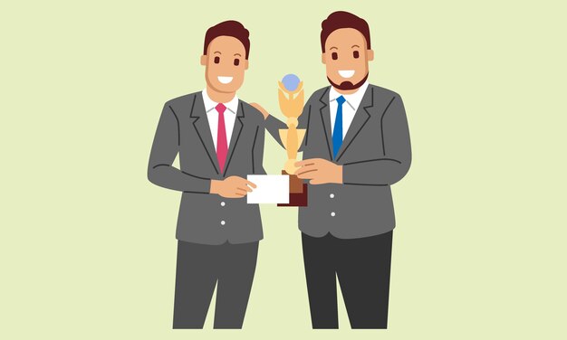 Chefe dando troféu para seu funcionário