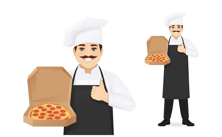 Vetor chefe de cozinha com pizza.