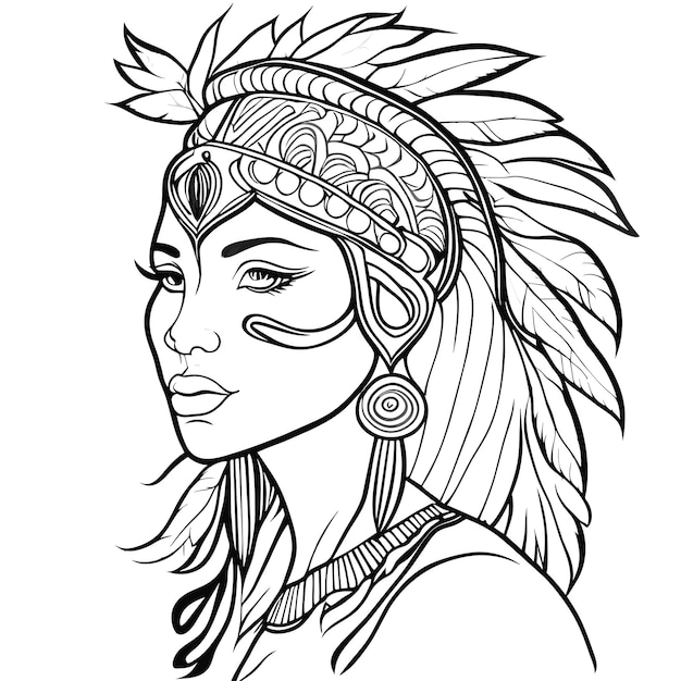 Vetor chefe de tribo nativo americano mulher indígena desenhada à mão conceito de ícone de adesivo de desenho animado plano e elegante